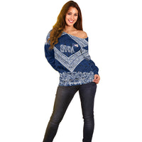 American Samoa Eagle Off Shoulder Sweater Sea Turtle Traditional Polynesian Tribal Tattoo