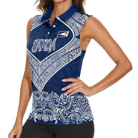 American Samoa Eagle Women Sleeveless Polo Shirt Sea Turtle Traditional Polynesian Tribal Tattoo
