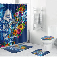 American Samoa Pago Pago Bathroom Set Sea Turtle And Fruit Bat - Tropical Hibiscus Flowers Polynesian