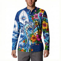 American Samoa Pago Pago Button Sweatshirt Sea Turtle And Fruit Bat - Tropical Hibiscus Flowers Polynesian