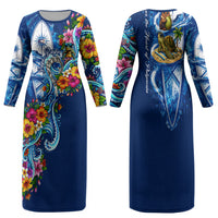 American Samoa Pago Pago Family Matching Long Sleeve Bodycon Dress and Hawaiian Shirt Sea Turtle And Fruit Bat - Tropical Hibiscus Flowers Polynesian