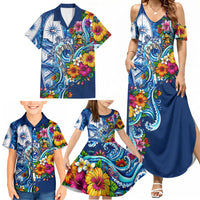 American Samoa Pago Pago Family Matching Summer Maxi Dress and Hawaiian Shirt Sea Turtle And Fruit Bat - Tropical Hibiscus Flowers Polynesian