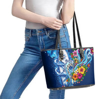 American Samoa Pago Pago Leather Tote Bag Sea Turtle And Fruit Bat - Tropical Hibiscus Flowers Polynesian
