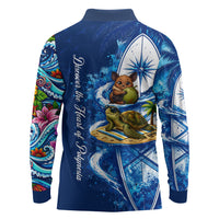 American Samoa Pago Pago Long Sleeve Polo Shirt Sea Turtle And Fruit Bat - Tropical Hibiscus Flowers Polynesian