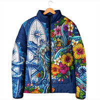 American Samoa Pago Pago Padded Jacket Sea Turtle And Fruit Bat - Tropical Hibiscus Flowers Polynesian