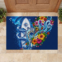 American Samoa Pago Pago Rubber Doormat Sea Turtle And Fruit Bat - Tropical Hibiscus Flowers Polynesian
