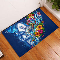 American Samoa Pago Pago Rubber Doormat Sea Turtle And Fruit Bat - Tropical Hibiscus Flowers Polynesian