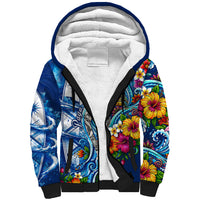 American Samoa Pago Pago Sherpa Hoodie Sea Turtle And Fruit Bat - Tropical Hibiscus Flowers Polynesian
