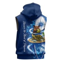 American Samoa Pago Pago Sleeveless Hoodie Sea Turtle And Fruit Bat - Tropical Hibiscus Flowers Polynesian