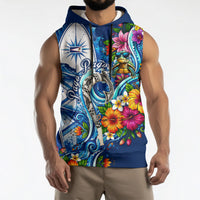 American Samoa Pago Pago Sleeveless Hoodie Sea Turtle And Fruit Bat - Tropical Hibiscus Flowers Polynesian