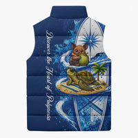 American Samoa Pago Pago Sleeveless Puffer Jacket Sea Turtle And Fruit Bat - Tropical Hibiscus Flowers Polynesian