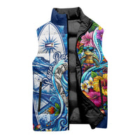 American Samoa Pago Pago Sleeveless Puffer Jacket Sea Turtle And Fruit Bat - Tropical Hibiscus Flowers Polynesian