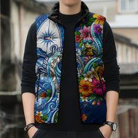 American Samoa Pago Pago Sleeveless Puffer Jacket Sea Turtle And Fruit Bat - Tropical Hibiscus Flowers Polynesian