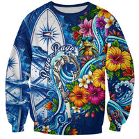 American Samoa Pago Pago Sweatshirt Sea Turtle And Fruit Bat - Tropical Hibiscus Flowers Polynesian