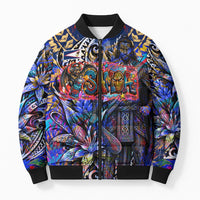 American Samoa Warrior Bomber Puffer Jacket Polynesian Fruit Bat Talofa Urban Graffiti Street Art