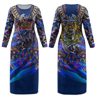 American Samoa Warrior Couples Matching Long Sleeve Bodycon Dress and Hawaiian Shirt Polynesian Fruit Bat Talofa Urban Graffiti Street Art