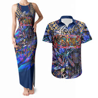 American Samoa Warrior Couples Matching Tank Maxi Dress and Hawaiian Shirt Polynesian Fruit Bat Talofa Urban Graffiti Street Art