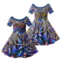 American Samoa Warrior Family Matching Off Shoulder Maxi Dress and Hawaiian Shirt Polynesian Fruit Bat Talofa Urban Graffiti Street Art