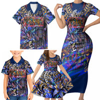 American Samoa Warrior Family Matching Short Sleeve Bodycon Dress and Hawaiian Shirt Polynesian Fruit Bat Talofa Urban Graffiti Street Art