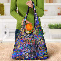 American Samoa Warrior Grocery Bag Polynesian Fruit Bat Talofa Urban Graffiti Street Art