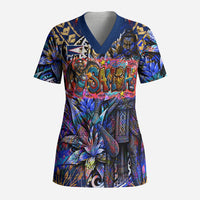 American Samoa Warrior Scrub Top Polynesian Fruit Bat Talofa Urban Graffiti Street Art