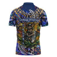 American Samoa Warrior Zipper Polo Shirt Polynesian Fruit Bat Talofa Urban Graffiti Street Art