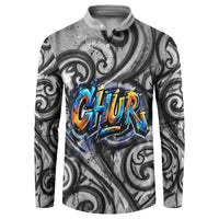 Chur Bro Shaka Sign Button Sweatshirt New Zealand Koru Colorful Graffiti Splash