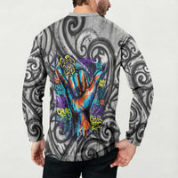 Chur Bro Shaka Sign Button Sweatshirt New Zealand Koru Colorful Graffiti Splash
