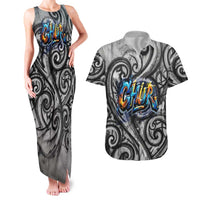 Chur Bro Shaka Sign Couples Matching Tank Maxi Dress and Hawaiian Shirt New Zealand Koru Colorful Graffiti Splash