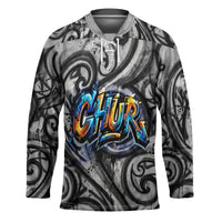 Chur Bro Shaka Sign Hockey Jersey New Zealand Koru Colorful Graffiti Splash