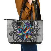 Chur Bro Shaka Sign Leather Tote Bag New Zealand Koru Colorful Graffiti Splash TS04 - Polynesian Pride