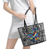 Chur Bro Shaka Sign Leather Tote Bag New Zealand Koru Colorful Graffiti Splash TS04 - Polynesian Pride