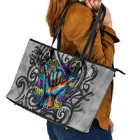 Chur Bro Shaka Sign Leather Tote Bag New Zealand Koru Colorful Graffiti Splash TS04 - Polynesian Pride