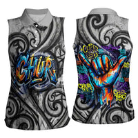 Chur Bro Shaka Sign Women Sleeveless Polo Shirt New Zealand Koru Colorful Graffiti Splash