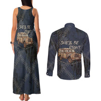 New Zealand She’ll Be Right Couples Matching Tank Maxi Dress and Long Sleeve Button Shirt NZ Slang No. 8 Wire Map Pattern