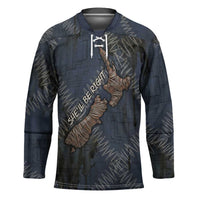 New Zealand She’ll Be Right Hockey Jersey NZ Slang No. 8 Wire Map Pattern TS04 Unisex Navy Slate - Polynesian Pride