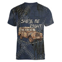 New Zealand She’ll Be Right Women V-Neck T-Shirt NZ Slang No. 8 Wire Map Pattern