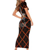 Tu Meke Maori New Zealand Slang Family Matching Short Sleeve Bodycon Dress and Hawaiian Shirt with Glow Neon Step Style TS04 - Polynesian Pride