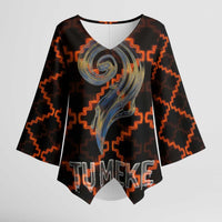 Tu Meke Maori New Zealand Slang Kimono Sleeve Blouse with Glow Neon Step Style TS04 Female Black Orange - Polynesian Pride