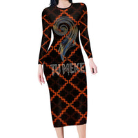 Tu Meke Maori New Zealand Slang Long Sleeve Bodycon Dress with Glow Neon Step Style