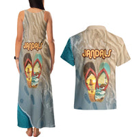 Kiwi Jandal Beach Life Couples Matching Tank Maxi Dress and Hawaiian Shirt New Zealand Flip Flops Ocean Wave Surf Style