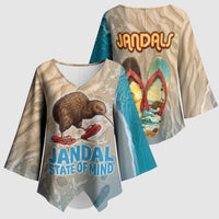 Kiwi Jandal Beach Life Kimono Sleeve Blouse New Zealand Flip Flops Ocean Wave Surf Style TS04 - Polynesian Pride