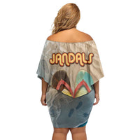 Kiwi Jandal Beach Life Off Shoulder Short Dress New Zealand Flip Flops Ocean Wave Surf Style