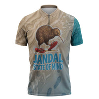 Kiwi Jandal Beach Life Zipper Polo Shirt New Zealand Flip Flops Ocean Wave Surf Style