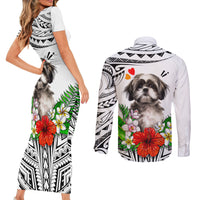 Polynesian Shih Tzu Couples Matching Short Sleeve Bodycon Dress and Long Sleeve Button Shirts Polynesian Pattern And Shih Tzu TS04 - Polynesian Pride