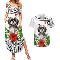 Polynesian Shih Tzu Couples Matching Summer Maxi Dress and Hawaiian Shirt Polynesian Pattern And Shih Tzu TS04 White - Polynesian Pride