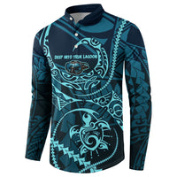 Chuuk Deep Into Truk Lagoon Button Sweatshirt Polynesian Tribal Pattern Wreck Diving Teal Ship Art