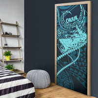 Chuuk Deep Into Truk Lagoon Door Cover Polynesian Tribal Pattern Wreck Diving Teal Ship Art