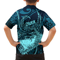 Chuuk Deep Into Truk Lagoon Family Matching Summer Maxi Dress and Hawaiian Shirt Polynesian Tribal Pattern Wreck Diving Teal Ship Art