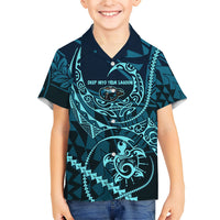 Chuuk Deep Into Truk Lagoon Kid Hawaiian Shirt Polynesian Tribal Pattern Wreck Diving Teal Ship Art